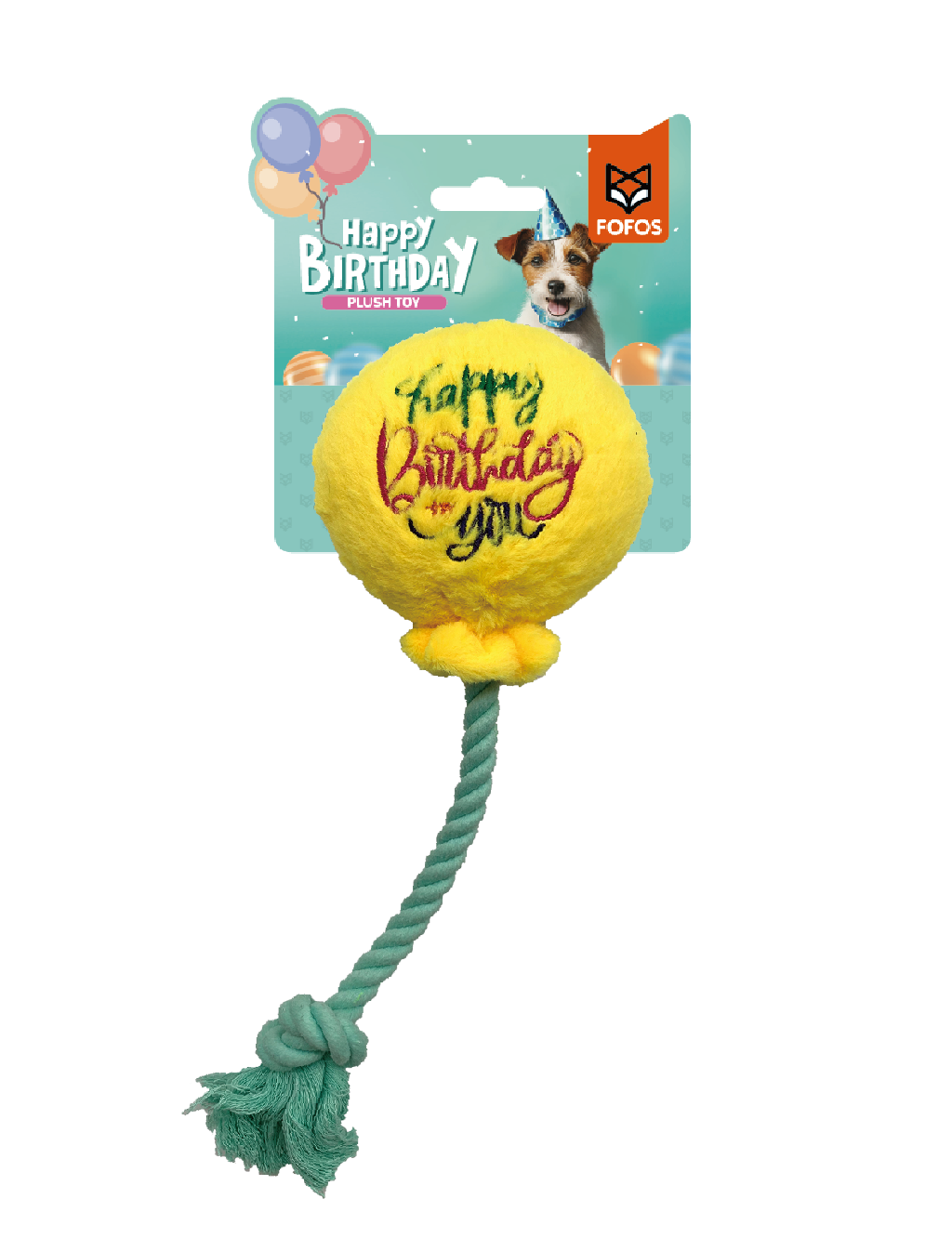Fofos Pluche Verjaardagsballon Hondenspeeltje met flostouw en pieper