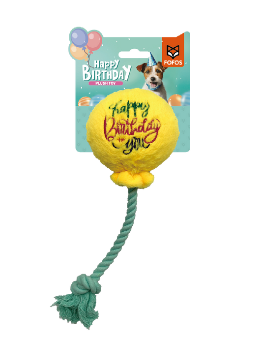 Fofos Pluche Verjaardagsballon Hondenspeeltje met flostouw en pieper